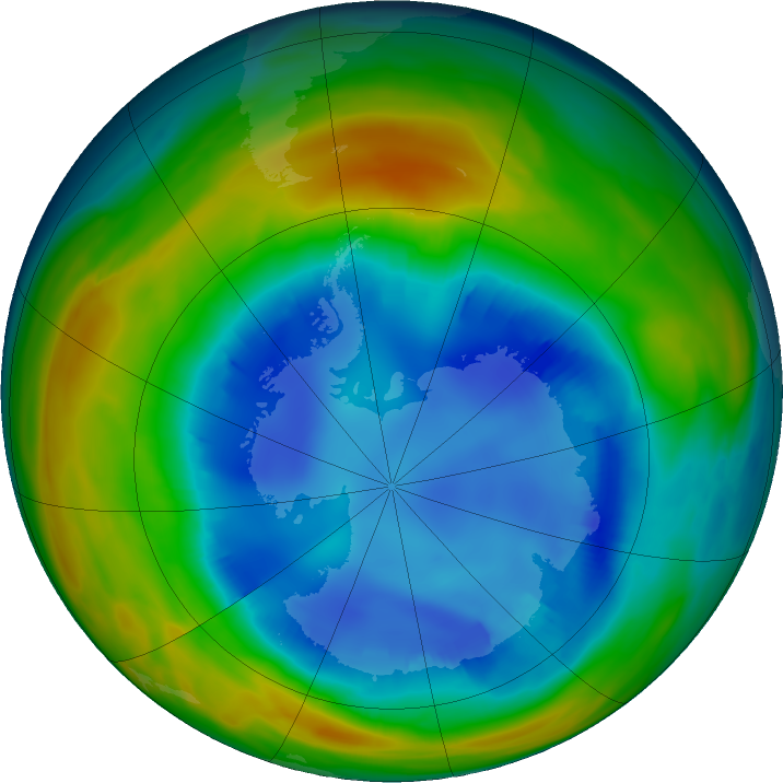Antarctic ozone map for 14 August 2016